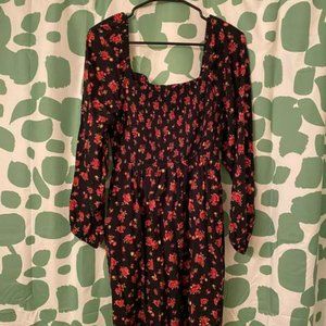 Old Navy Fit & Flare Puff-Sleeve Floral Smocked Dress for Women L Large Roses